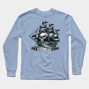 Pirate Ship, Skull Sails Long Sleeve T-Shirt